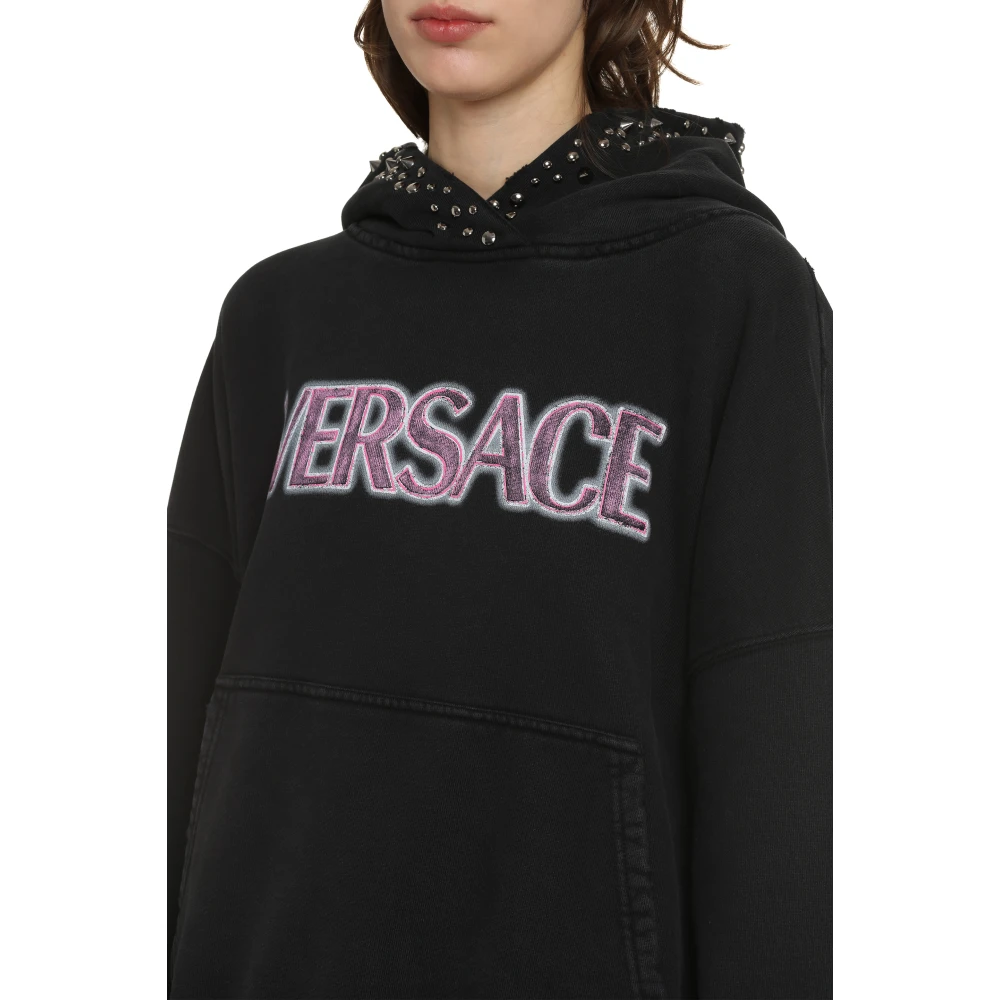 Versace Gestudde Katoenen Hoodie Black Dames