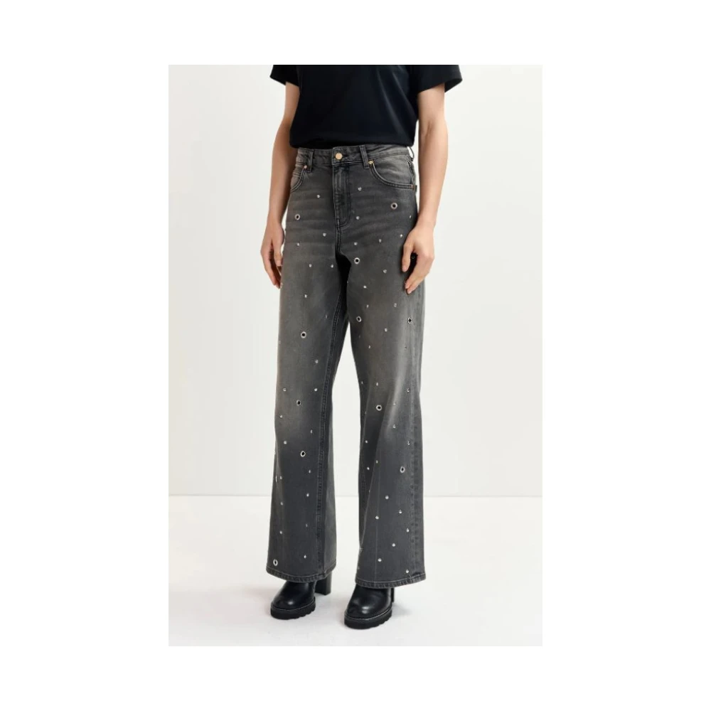 Essentiel Antwerp Hoge grijze jeans met oogjes Gray Dames