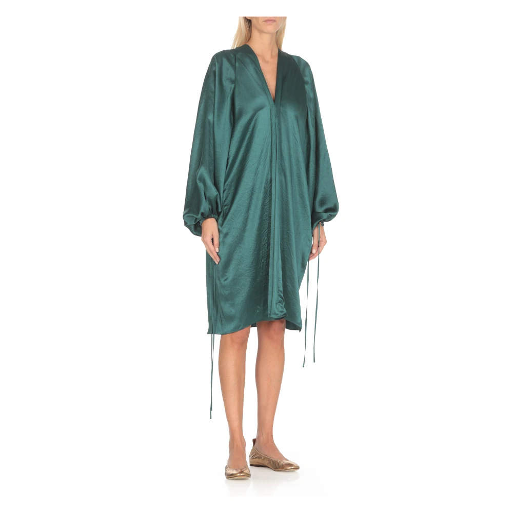 Lanvin Groene Satijnen V-hals Jurk met Ballonmouwen Green Dames