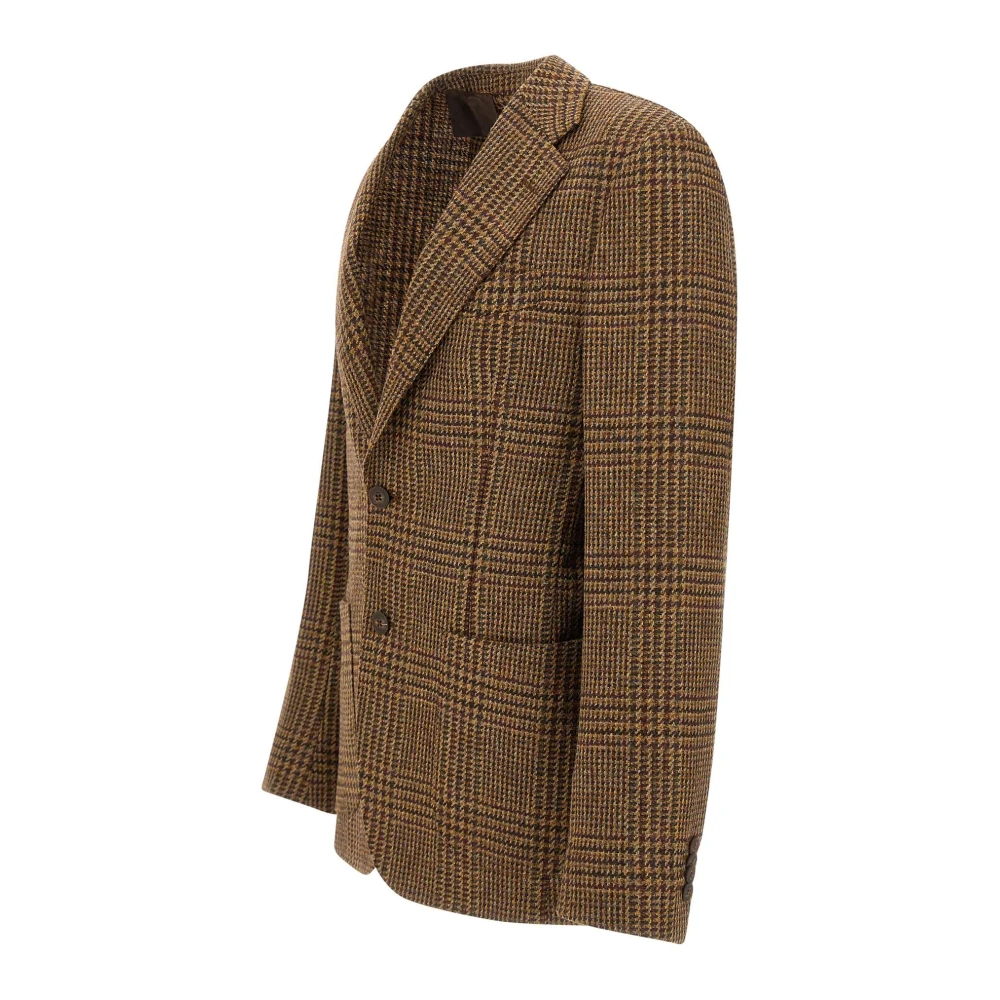 Fay Bruine Wollen Blazer Houndstooth Patroon Brown Heren