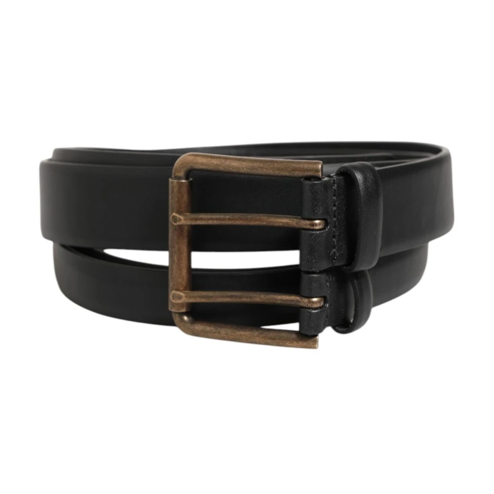 Dolce & Gabbana Men's Black Leather Belt With Brass Buckle