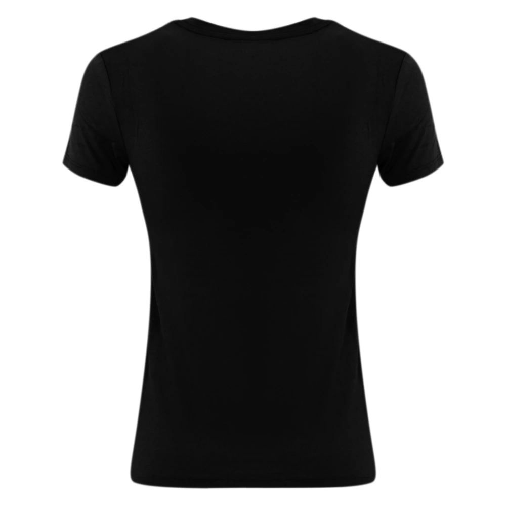 PATRIZIA PEPE Zwart Logo T-shirt met Strass Black Dames