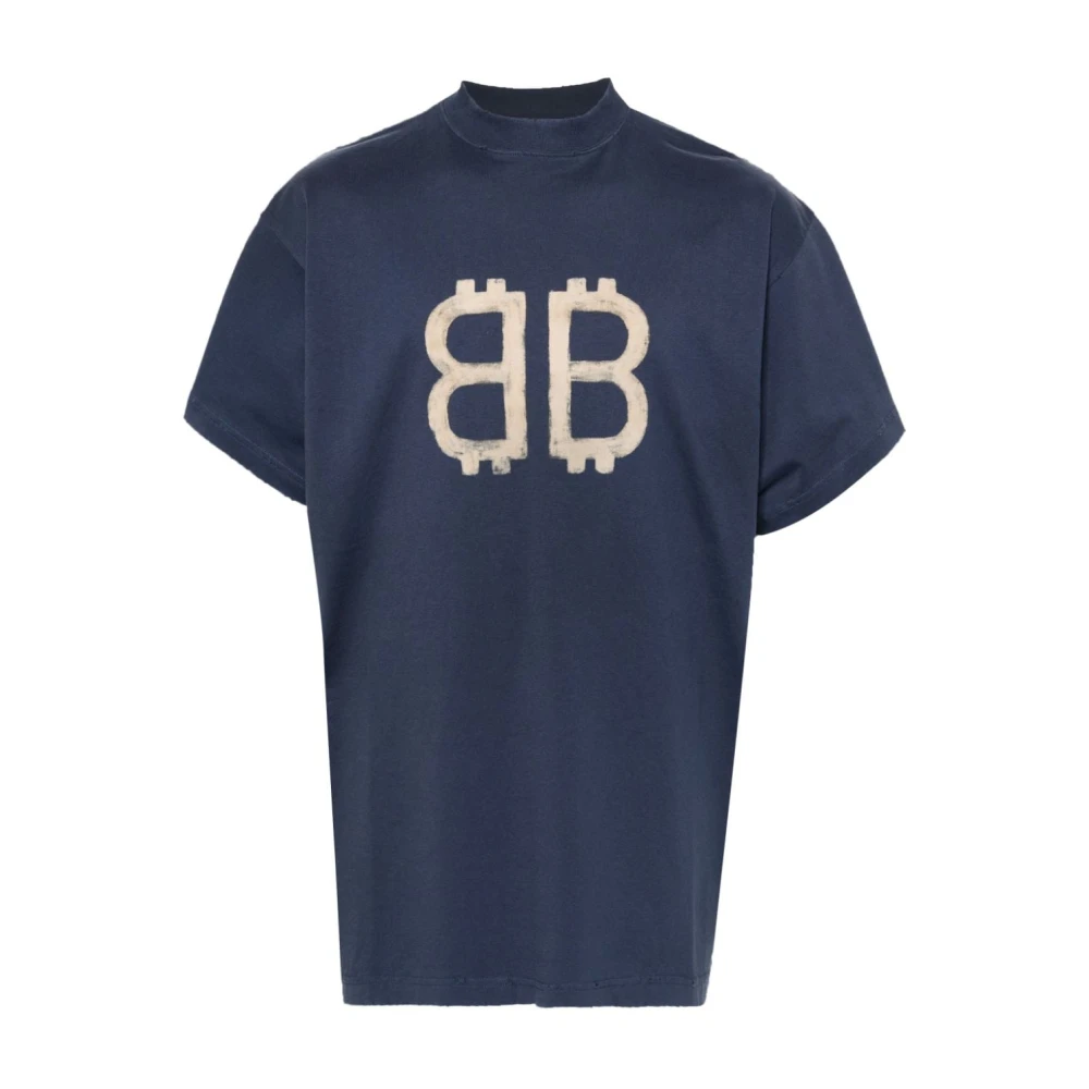 Balenciaga Marino Washed Logo Beige T-shirt Blue Heren