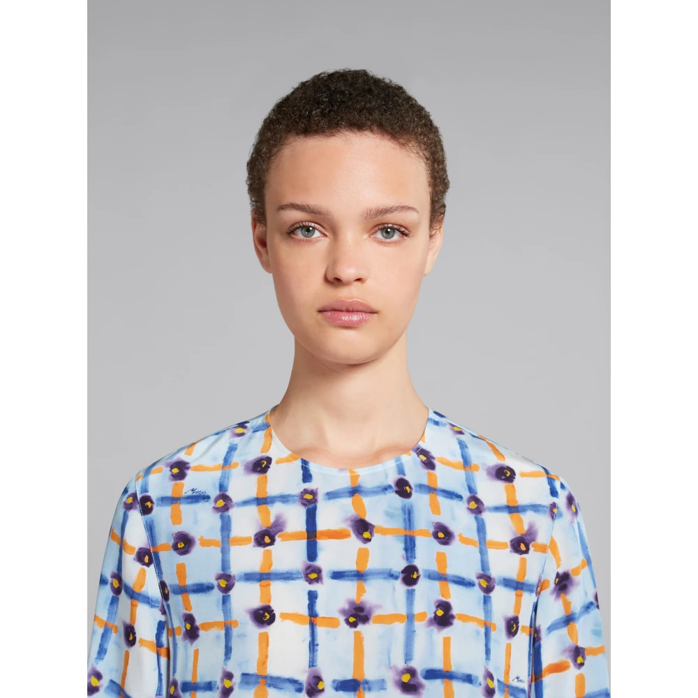 Marni Cr de chine shiftjurk met saraband-print Multicolor Dames