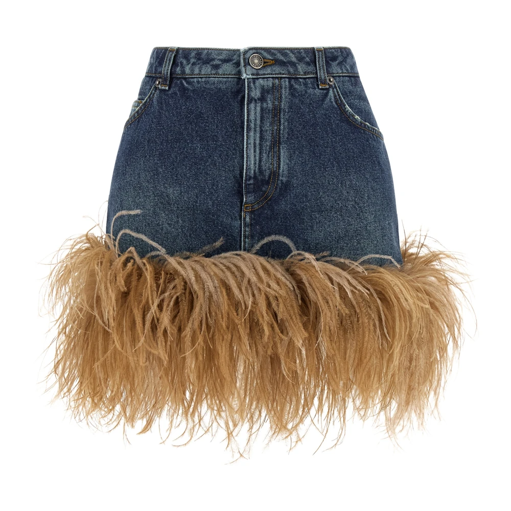 Dolce & Gabbana Women's Blue Denim Skirts, M, Feather-Trim Denim Mini Skirt