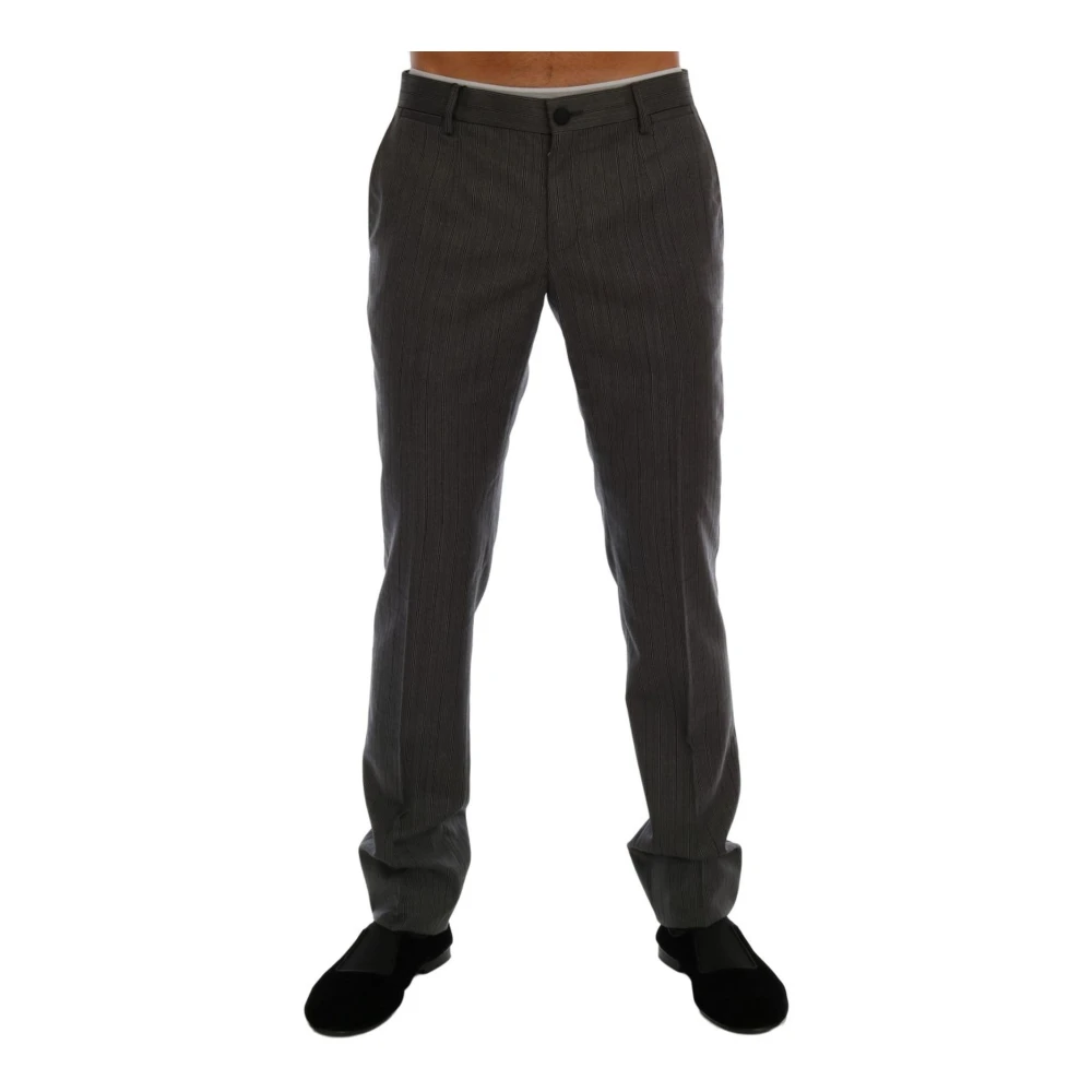 Dolce & Gabbana Grijze Gestreepte Wol Formele Broek Gray Heren