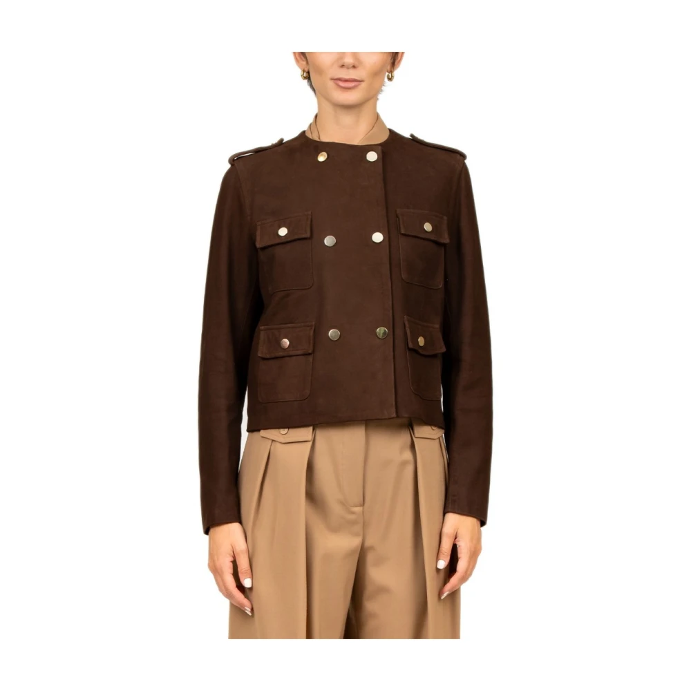 Semicouture Bruine Suède Jas Dubbelborstig Model Brown Dames