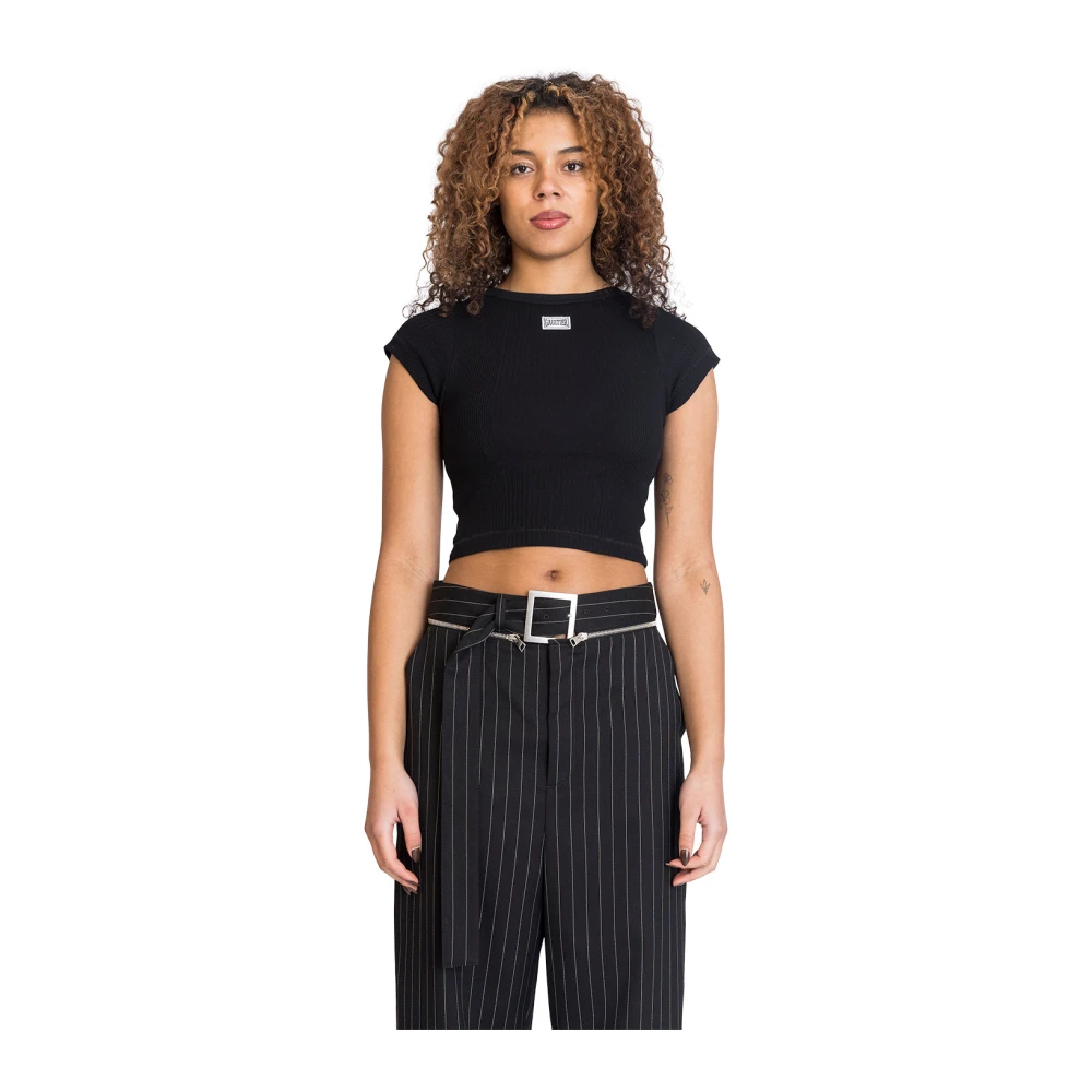 Jean Paul Gaultier Cropped Baby Tee met Black Dames