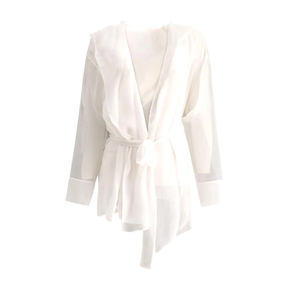 Max Mara Witte Zijden Kimono Hoodie Jas White Dames