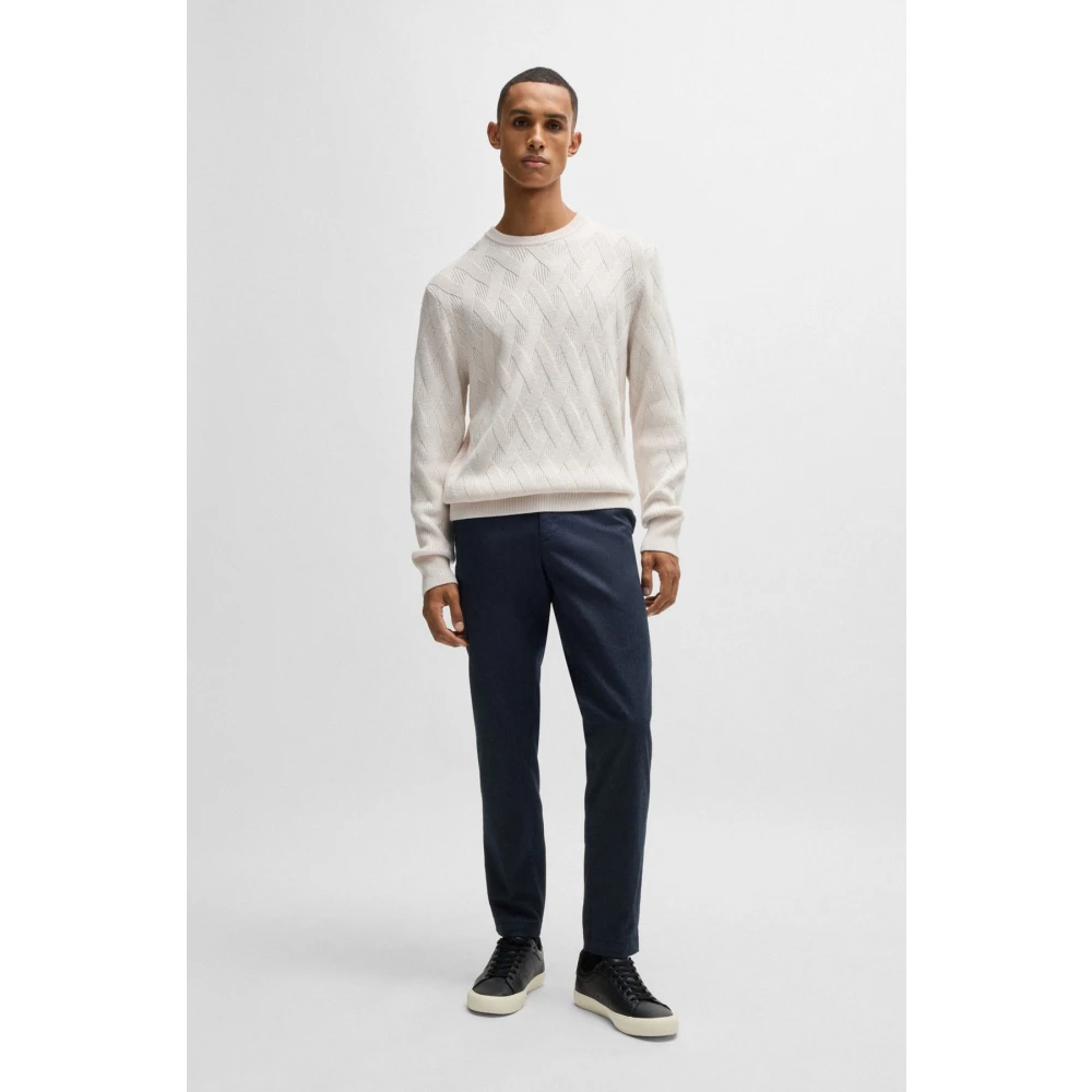 Boss Witte Gevlochten Crewneck Sweater White Heren