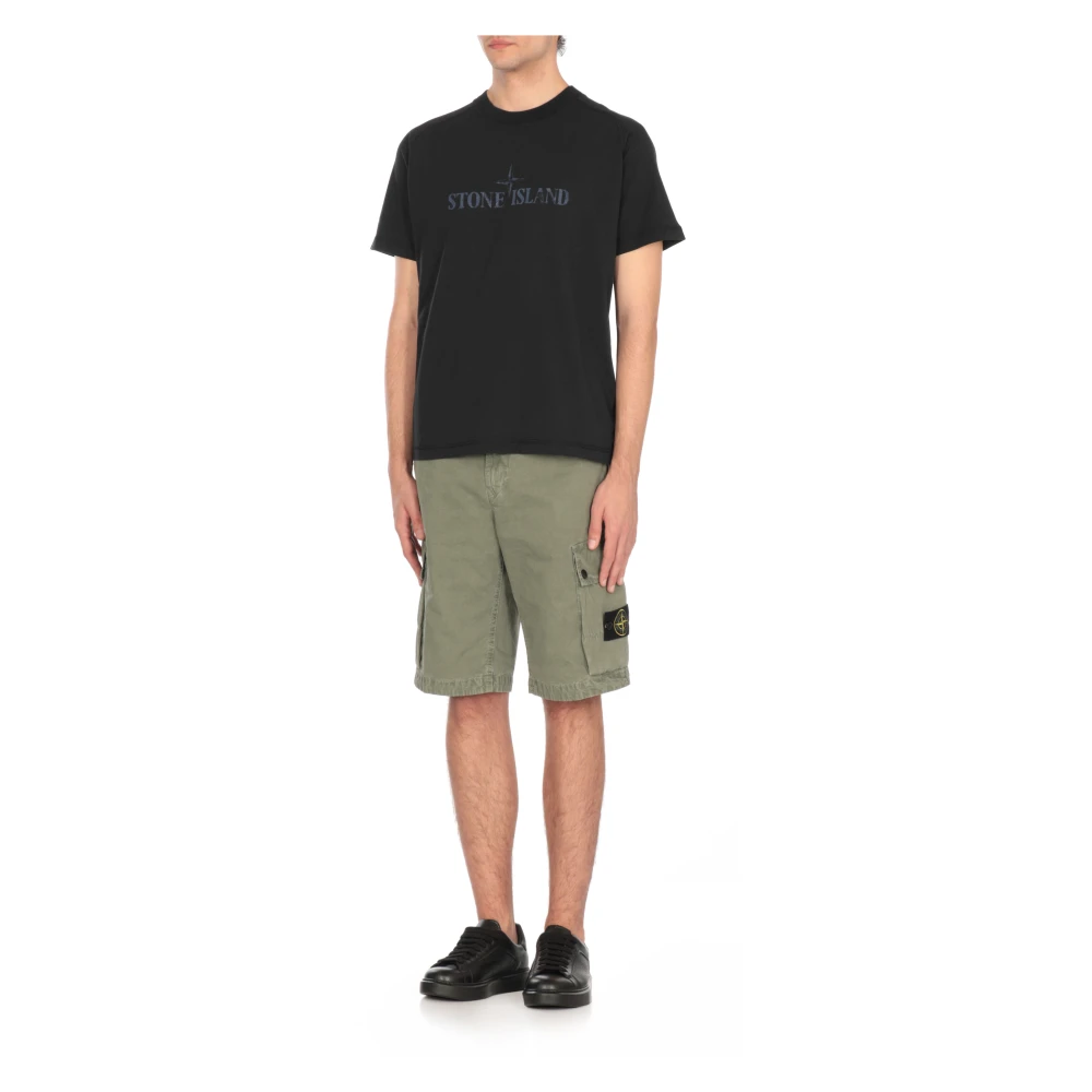 Stone Island Blauw Katoenen T-shirt met Logo Blue Heren