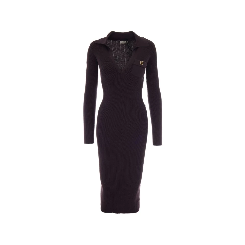 Elisabetta Franchi Ribbed Knit Midi Dress - Female - Midi Dresses - Brown - S - Dresses