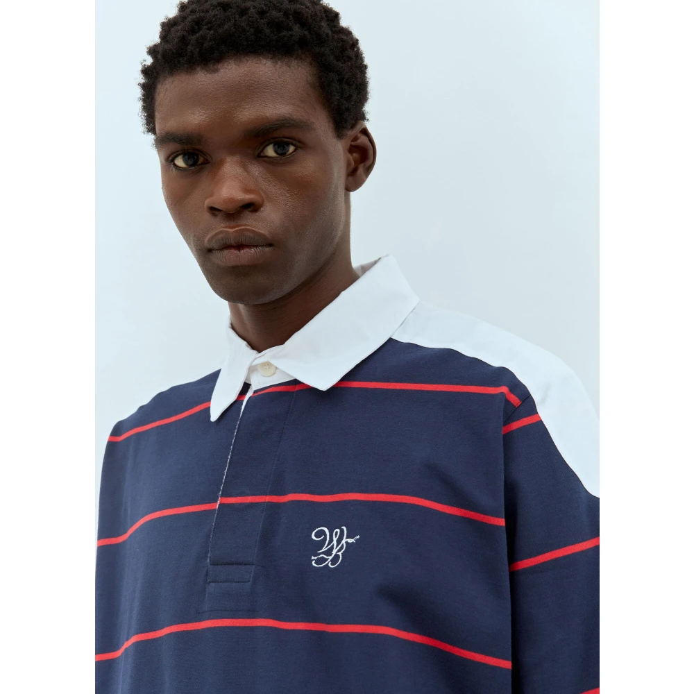 Wales Bonner Gestreept Motief Stad Polo Shirt Blue Heren