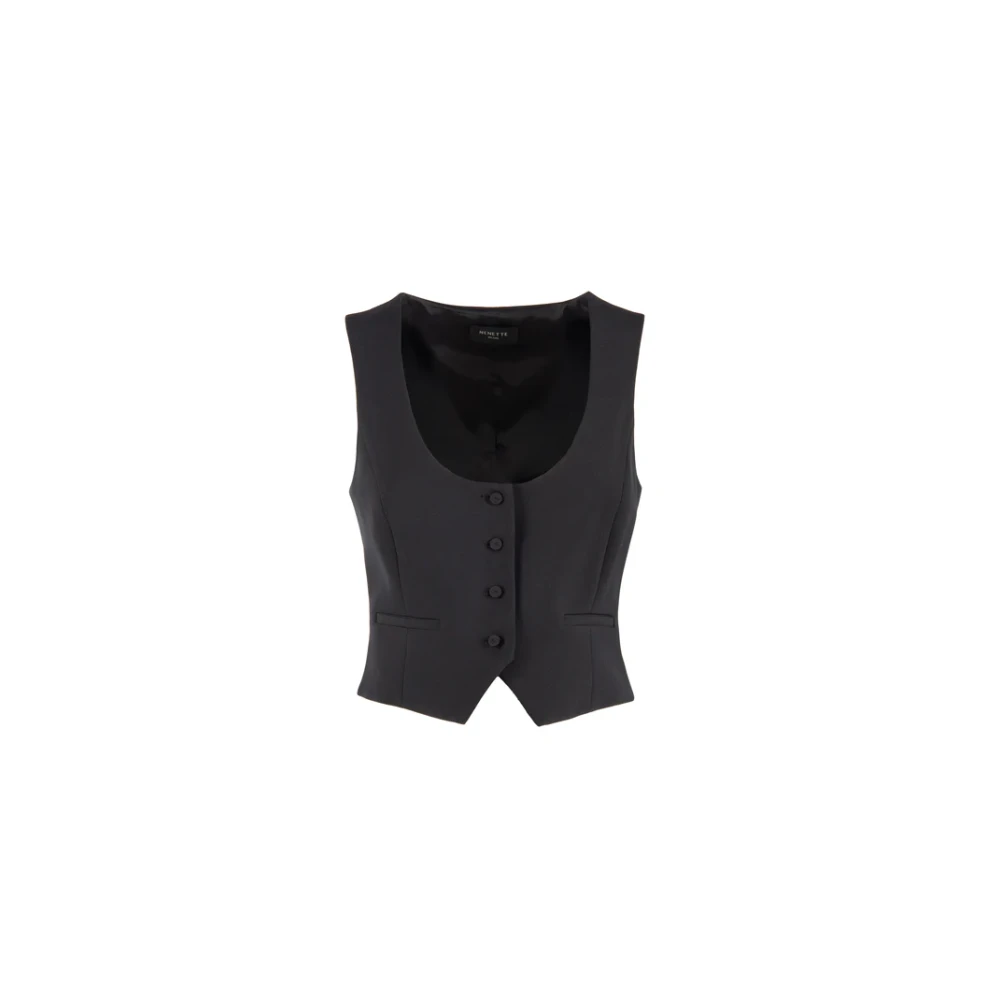 Nenette Zwarte Stretch Crepe Aansluitende Top Black Dames