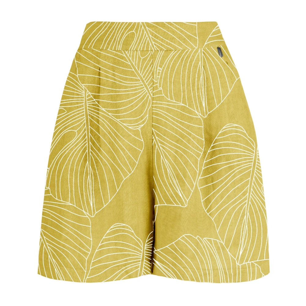 Bomboogie Kvinno Gul Shorts Dam, M, Linne, Printed Linen Bermuda Shorts