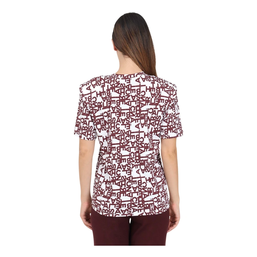 Elisabetta Franchi Witte T-shirt met korte mouwen en all-over lettering Multicolor Dames
