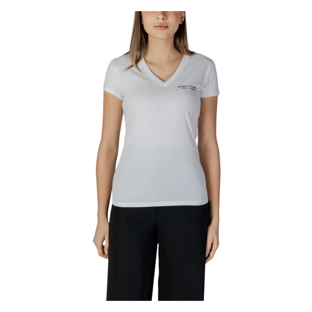 Armani Exchange Stijlvol T-shirt met V-hals en Print White Dames