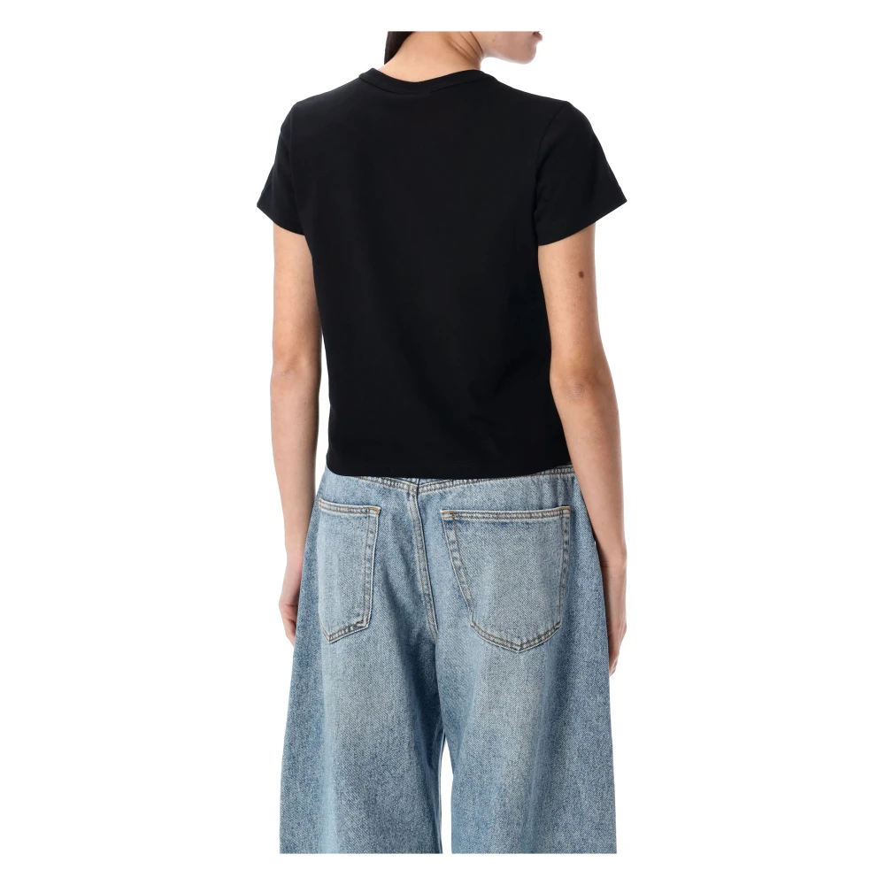 T by Alexander Wang Zwart Puff Logo Shrunken T-Shirt Black Dames