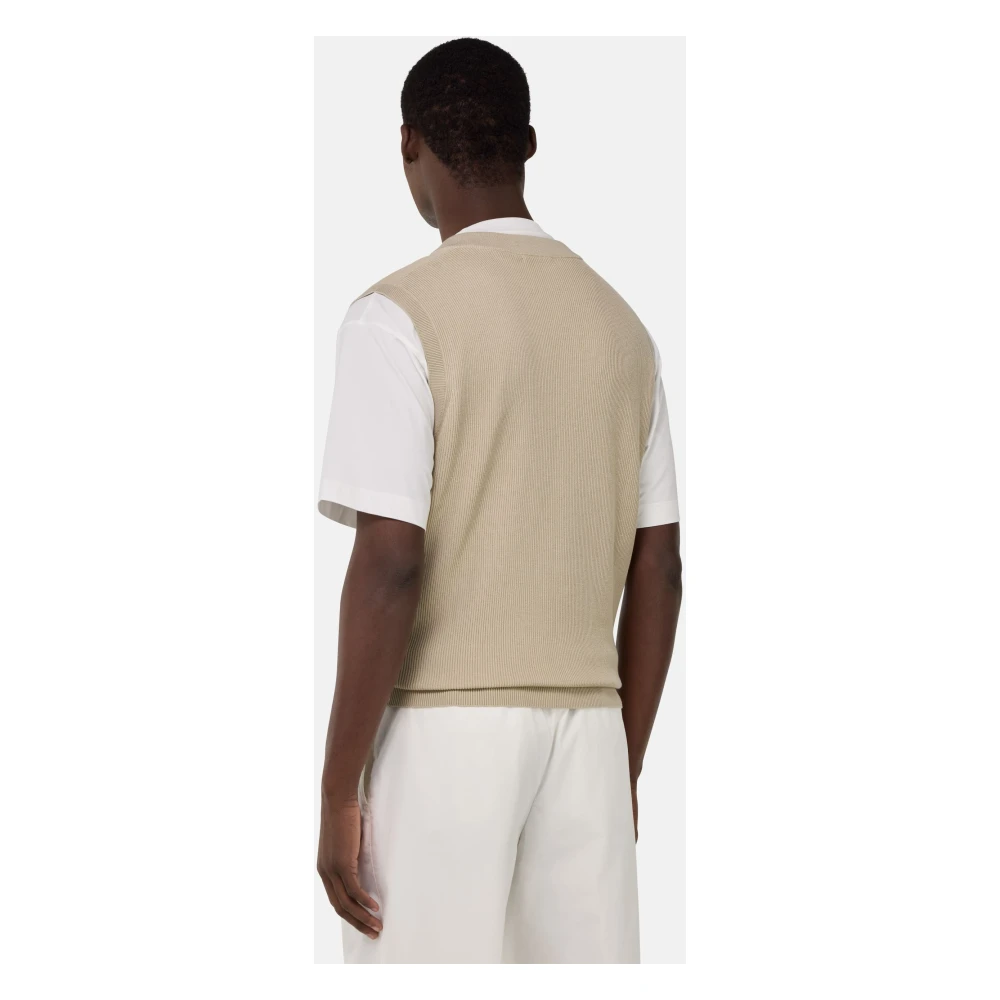 Boggi Milano Katoen en zijde V-hals trui Beige Heren
