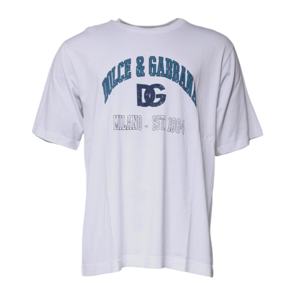 Dolce & Gabbana Men's White Graphic Print Crew Neck T-Shirt