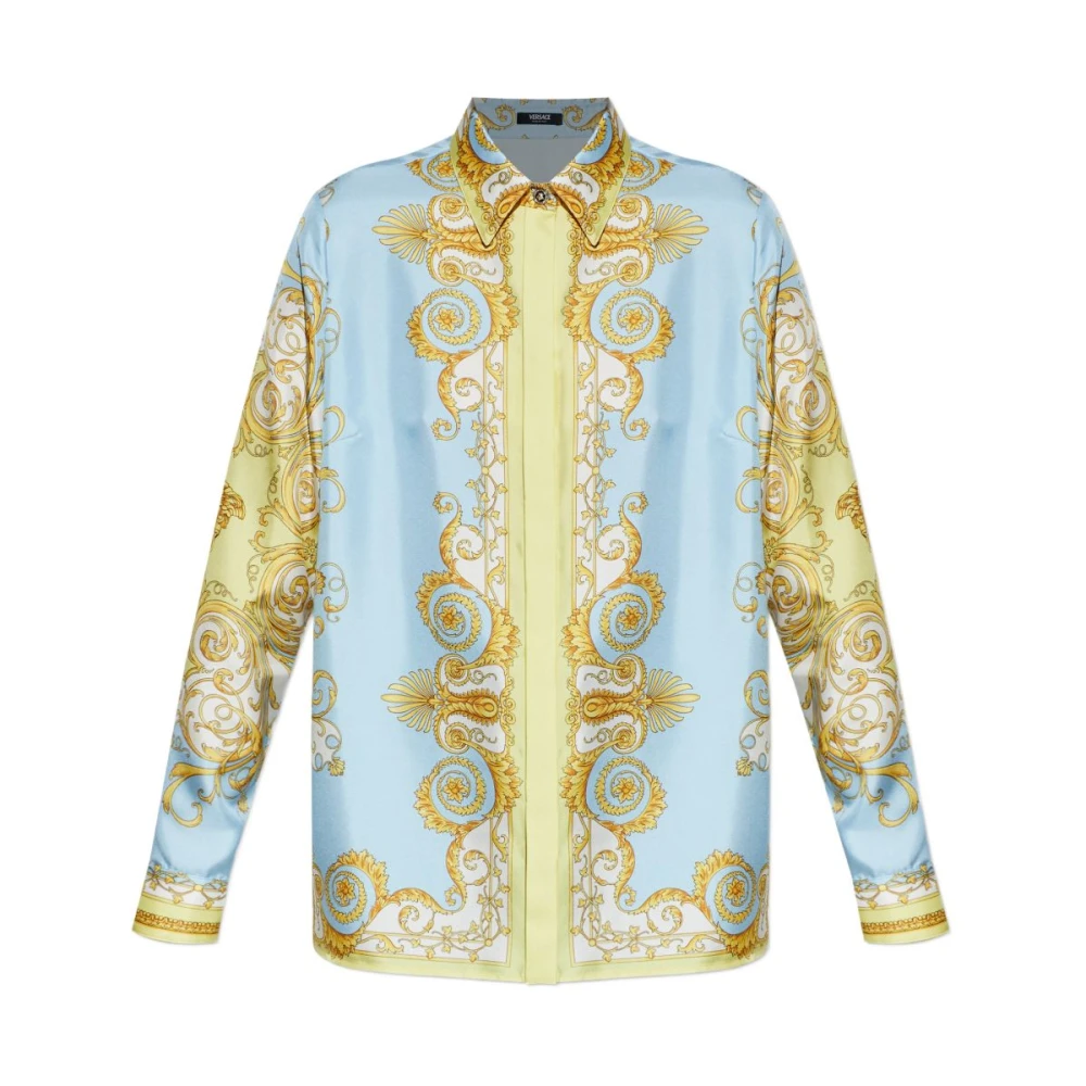 Versace Vrouw Multicolor Overhemden Dames, Veelkleurig, L, Baroque Print Zijden Overhemd