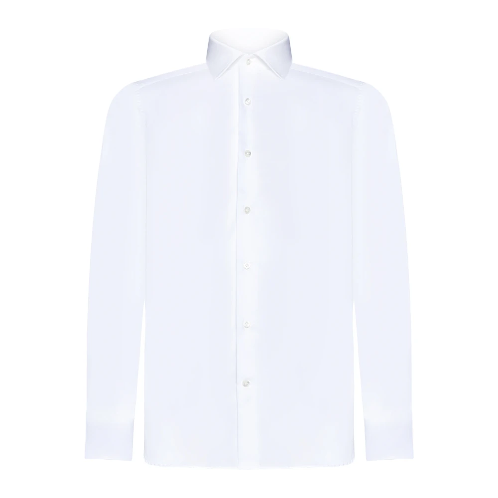 D4.0 Witte Katoenen Twill Weefsel Overhemd White Heren