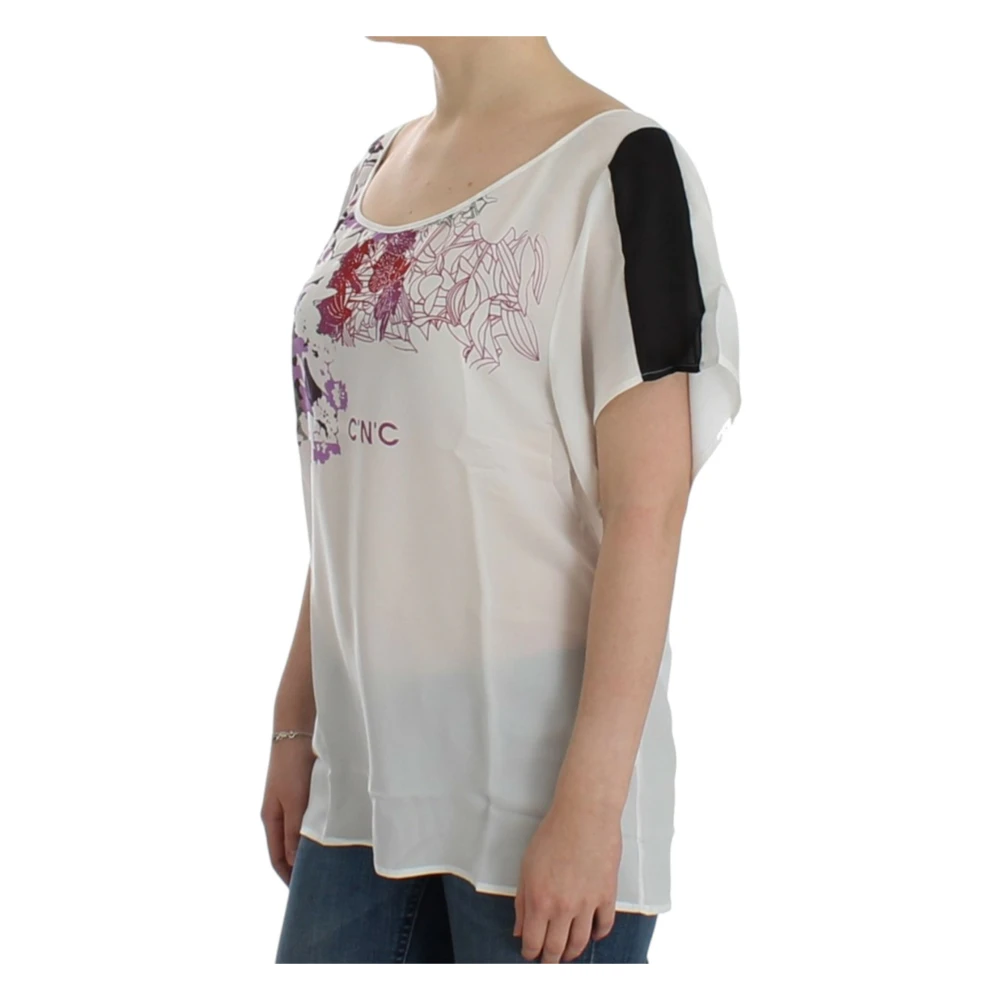 Costume National Chique witte V-hals T-shirt met print White Dames
