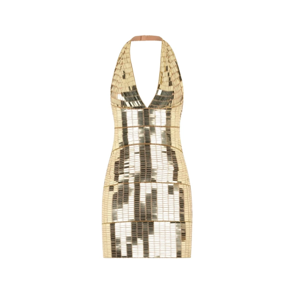 Roberto Cavalli Gouden Applicatie Zijden Mini Jurk Yellow Dames