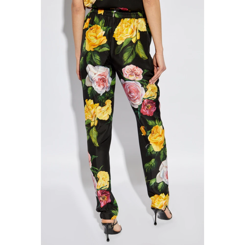Dolce & Gabbana Zijden broek met bloemenmotief Multicolor Dames