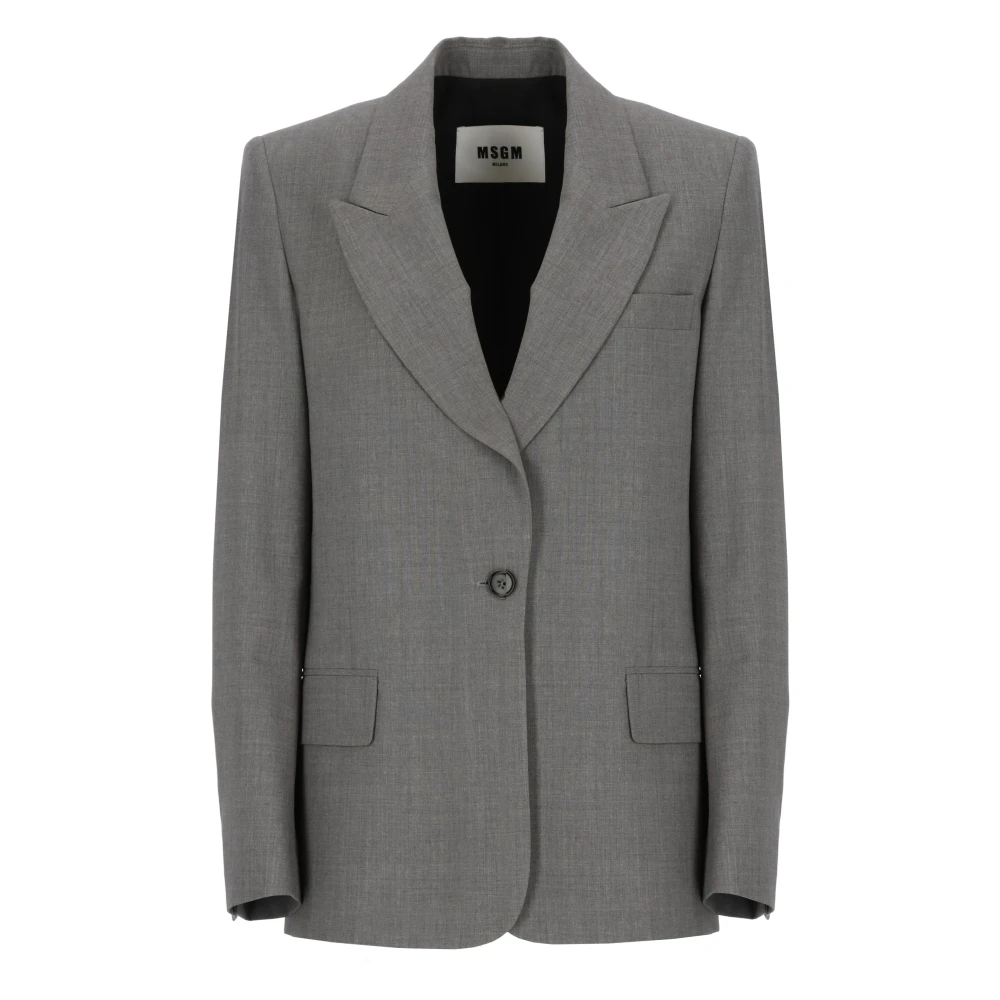 Msgm Grå Ull Blazer Peak Revers Jacka Gray, Dam