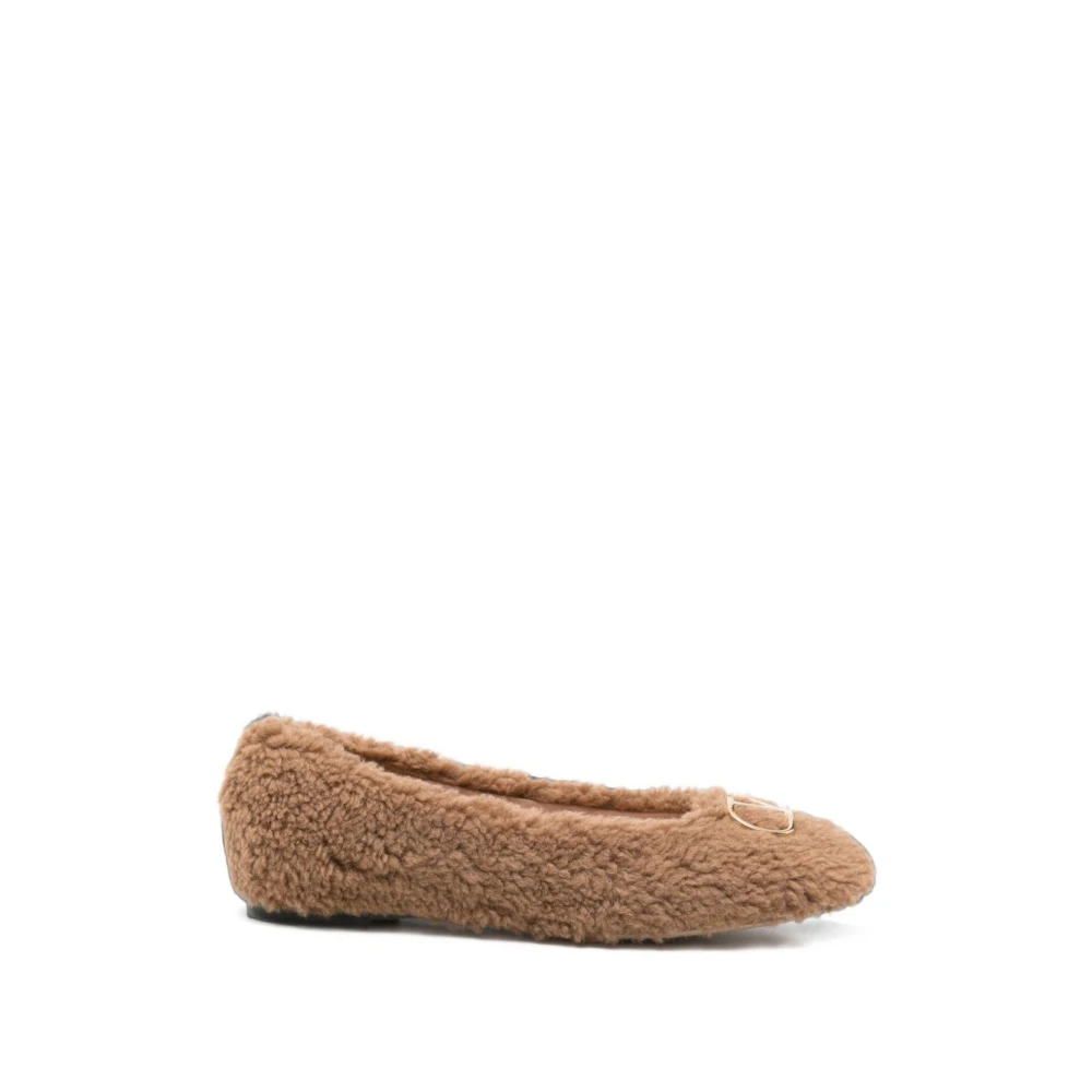 Valentino Garavani Ballerine Vlogo In Teddy - Female - Ballerina Shoes - Brown - 6 Uk - Shoes