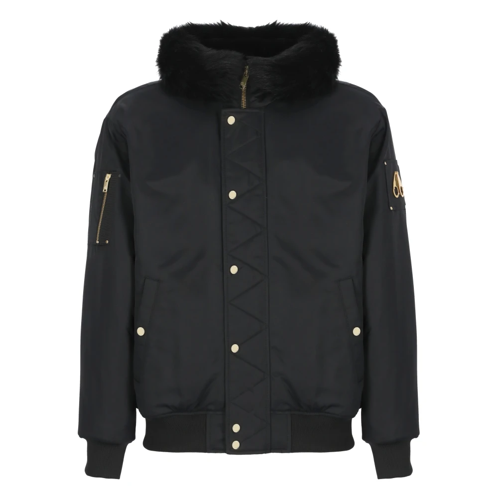 Moose Knuckles Zwarte Gewatteerde Jas met Bont Capuchon Black Heren