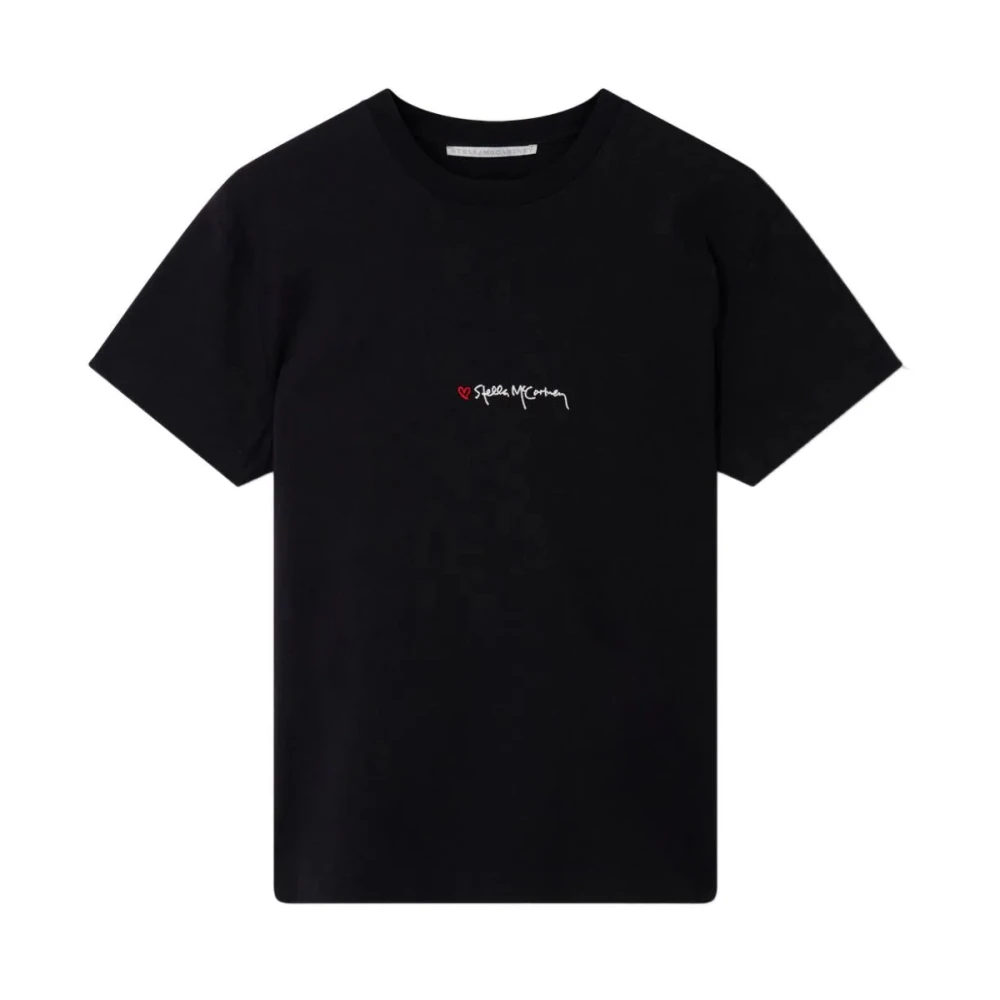 Stella Mccartney Iconische Liefde Logo Geborduurd T-Shirt Black Dames