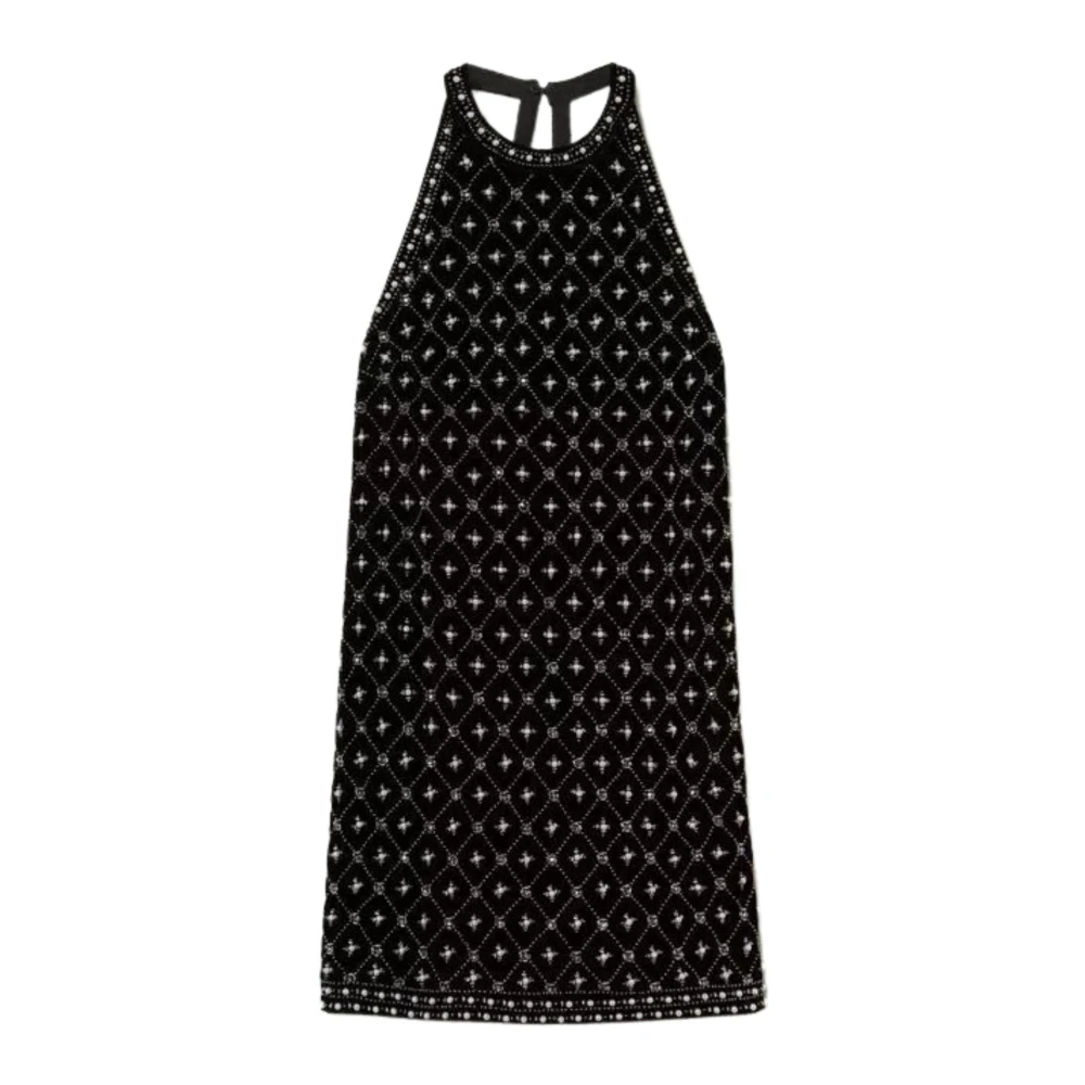 Twinset Handgeborduurde Fluweel Jurk Black Dames
