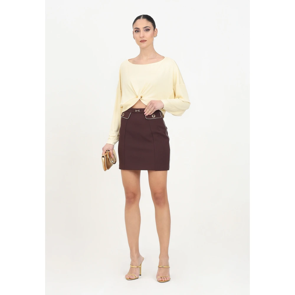 Elisabetta Franchi Bruine Korte Crêpe Stretch Rok Brown Dames