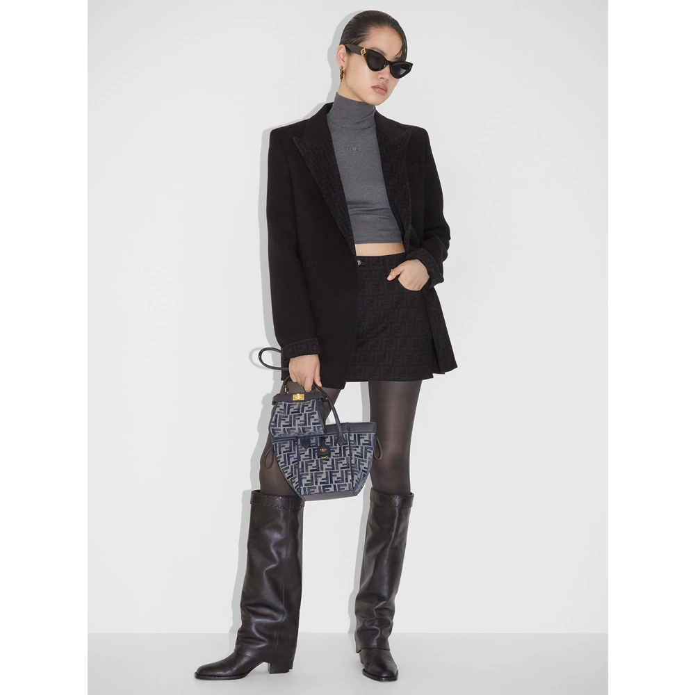 Fendi Zwarte Denim Mini Rok met FF Motief Black Dames