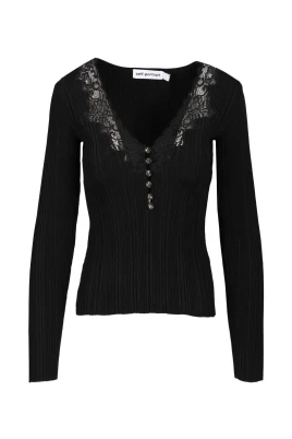 Lace-Trim Ribbed Knit Top