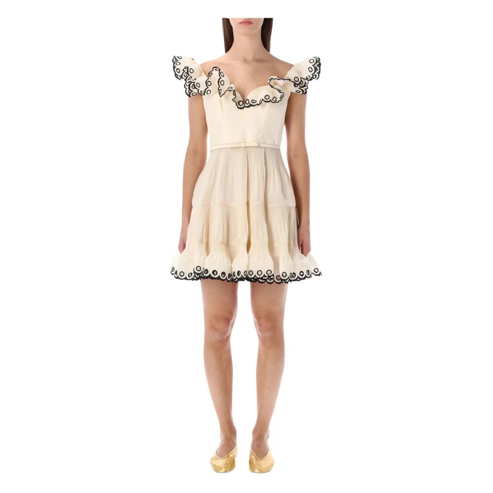 Zimmermann Women's White Embroidered Frilled Mini Dress - Short Dresses - M - Dresses