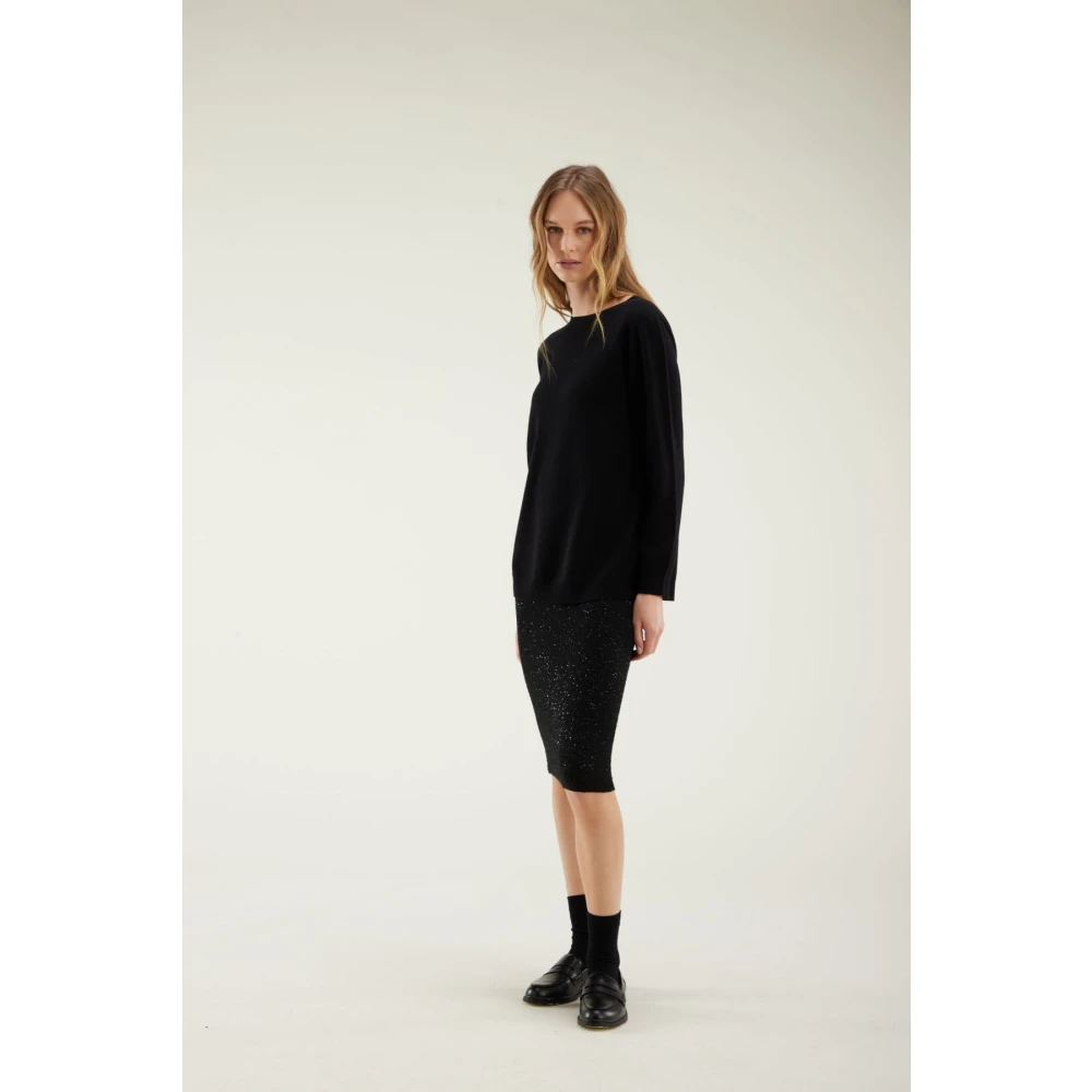 Kangra Wol en kasjmier boothals trui Black Dames