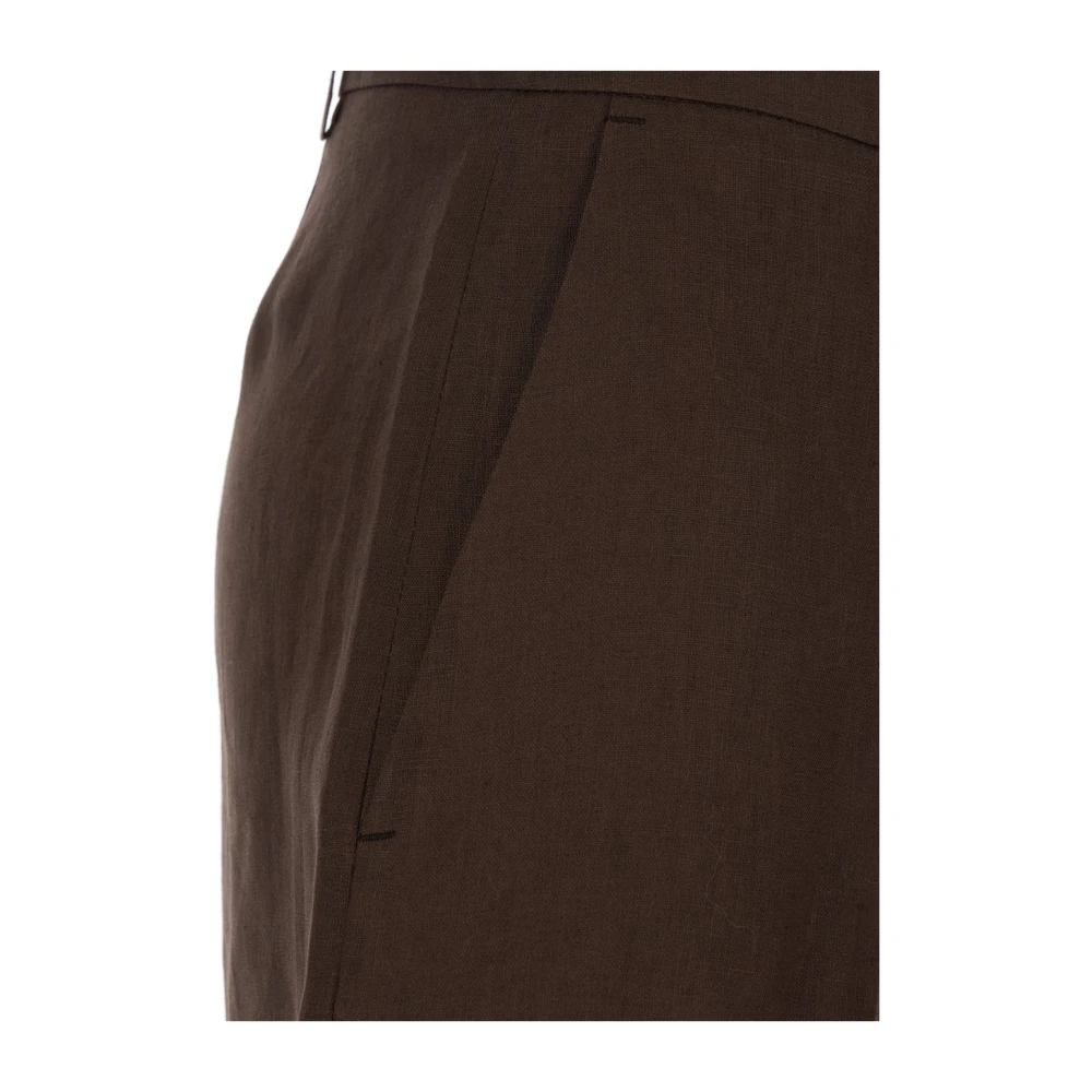 Plain Units Bruine Linnen Shorts met Riemlussen Brown Dames