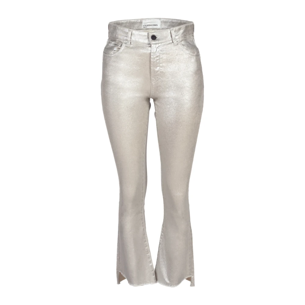 Liviana Conti Metallic Flared Jeans med Asymmetrisk Hem Gray, Dam