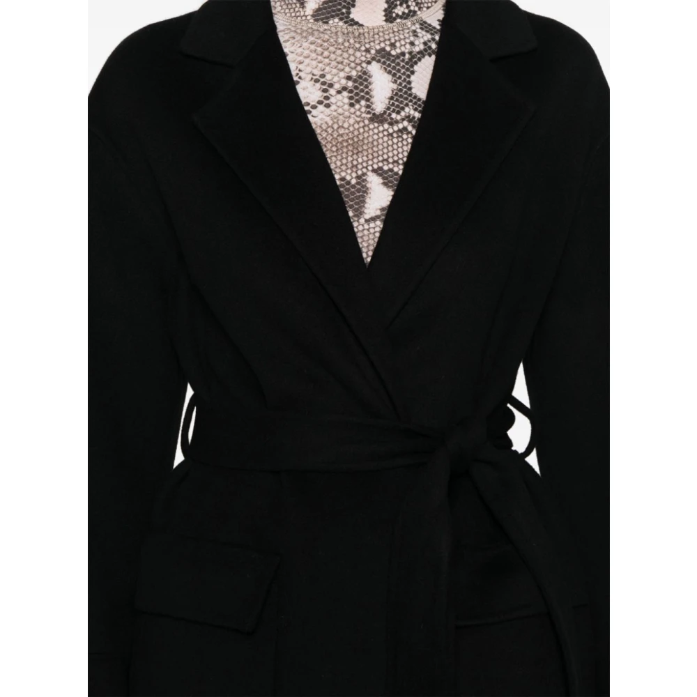 Ermanno Scervino Zwarte Wollen Jas met Kantdetail Black Dames