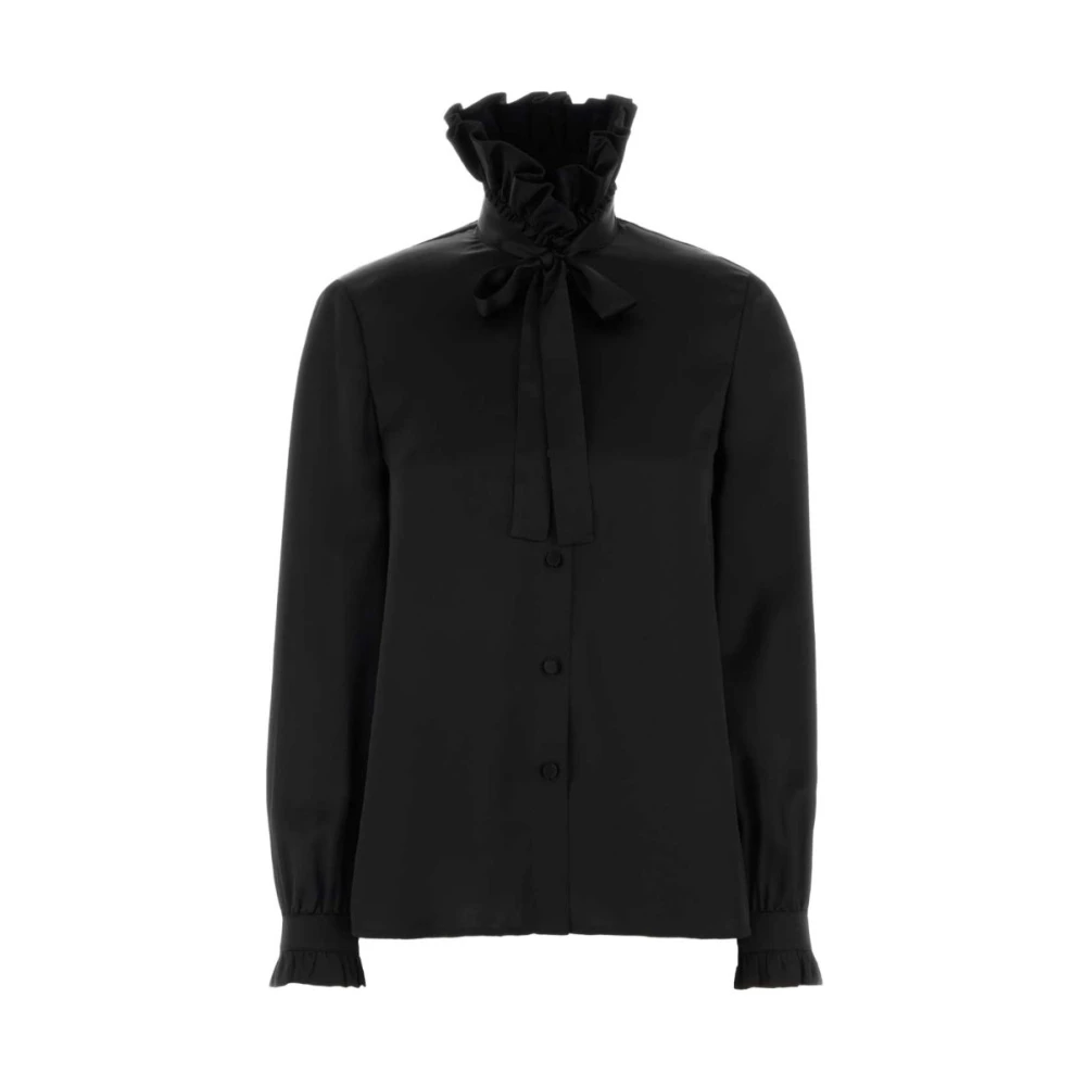 Gucci Women's Black Blouses, Xs, Silk Satin Shirt With Bow