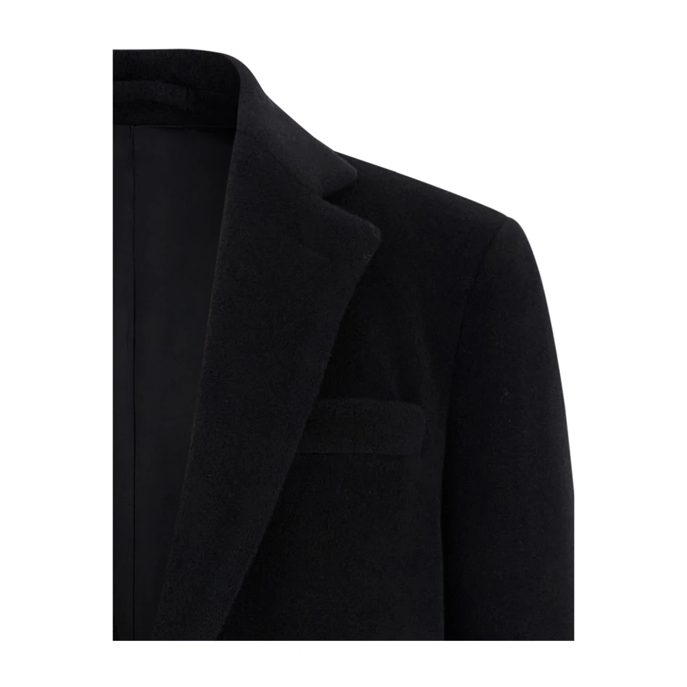 Lardini Zwarte enkele jas met harige kraag Black Heren