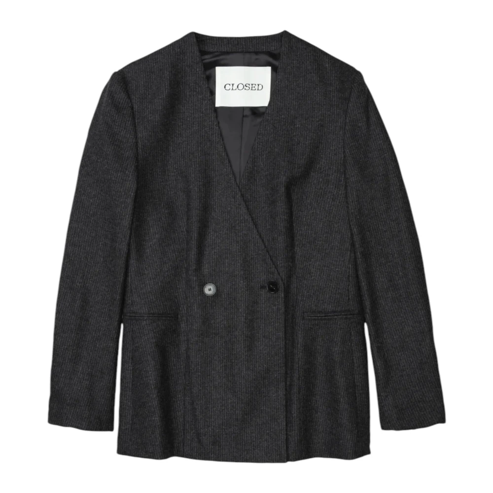Closed Slim Fit Grijze Blazer met Naaldstrepen Gray Dames