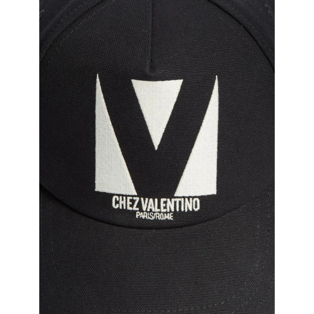 Valentino Garavani Zwarte Geborduurde Logo Katoenen Hoed Black Heren