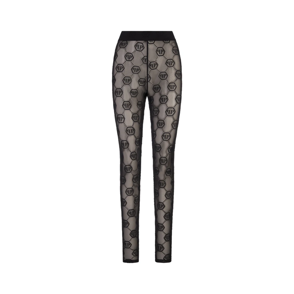 Philipp Plein Zwarte Monogram Leggings Hoge Taille Black Dames