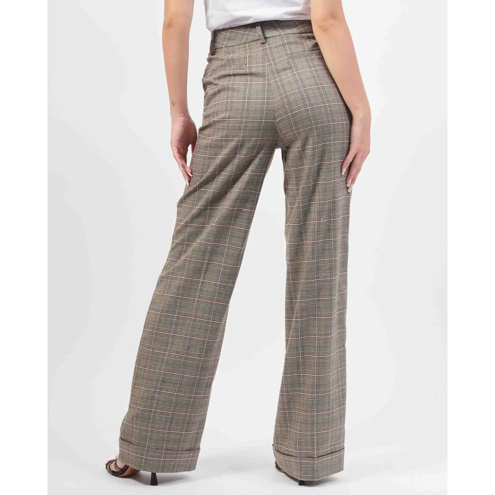 Fracomina Hoge taille geruite broek met wijde pijpen Gray Dames