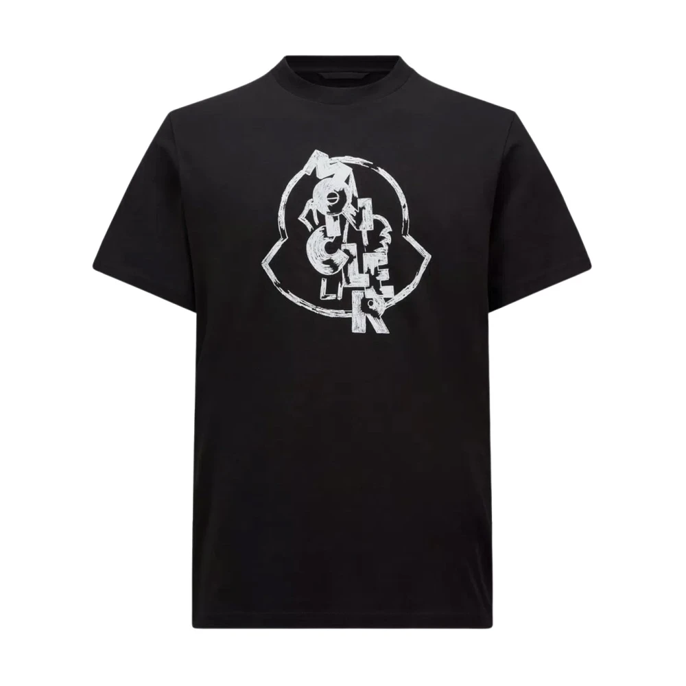 Moncler Tekst Branding Katoenen T-Shirt in Diverse Kleuren Black Heren