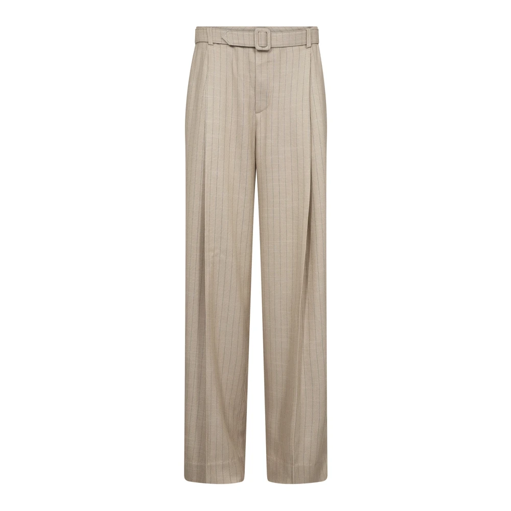 Mos Mosh Women's Beige Wide Trousers, Xs, Pinstripe Boxy Trousers Sesame